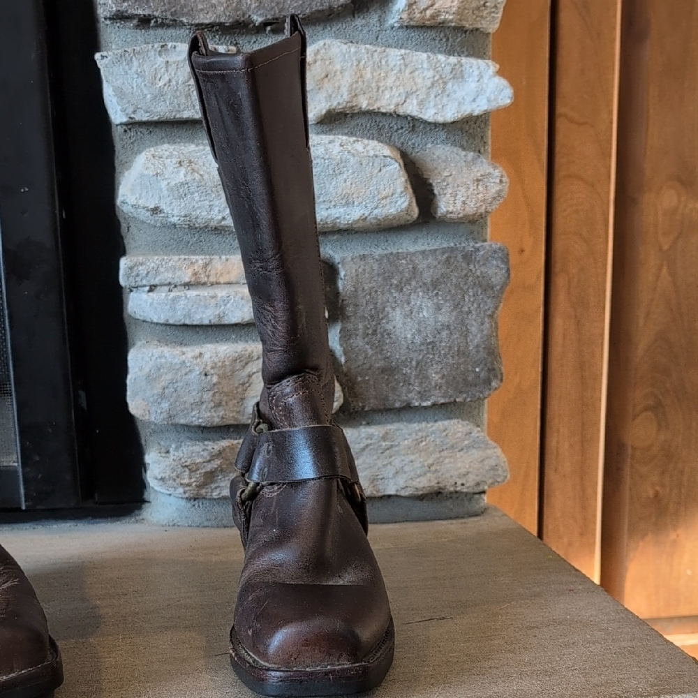 Frye Dark Brown Leather Harness Boots - Picture 6 of 12